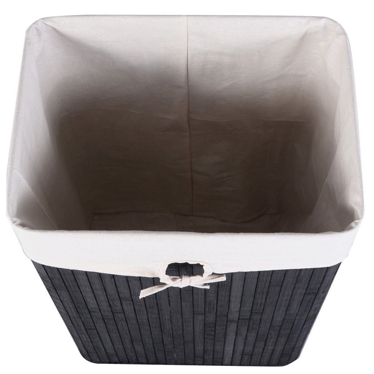 Rectangle Bamboo Hamper Laundry Basket Washing Cloth Bin Storage Bag Lid 3 color-Black view 6