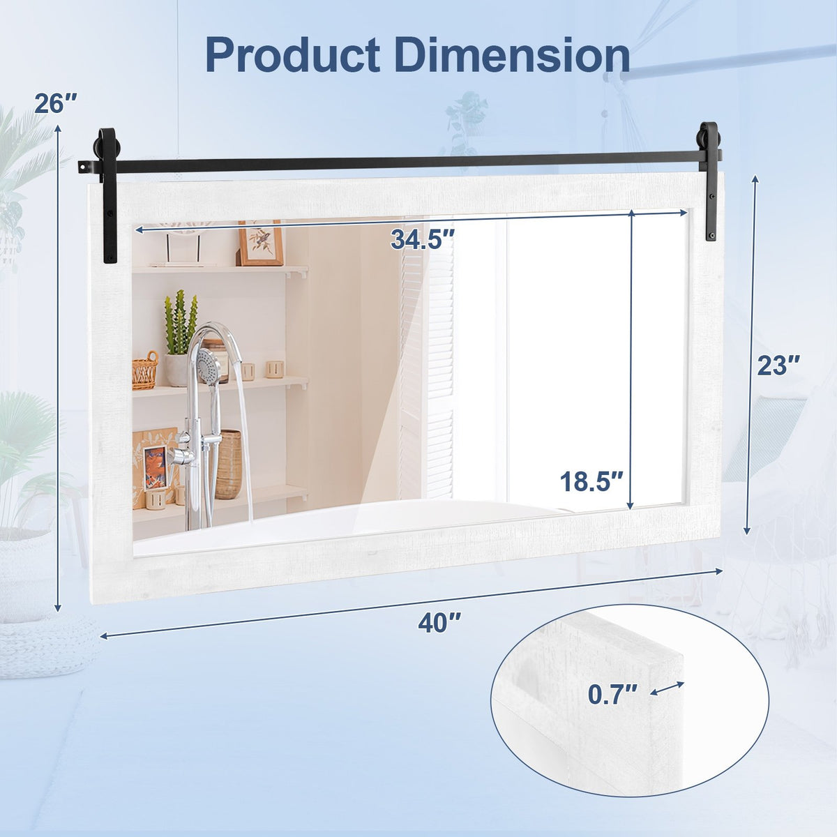 Rectangle Barn Door Style Wall Mounted Mirror with Solid Wood Frame-White view 4