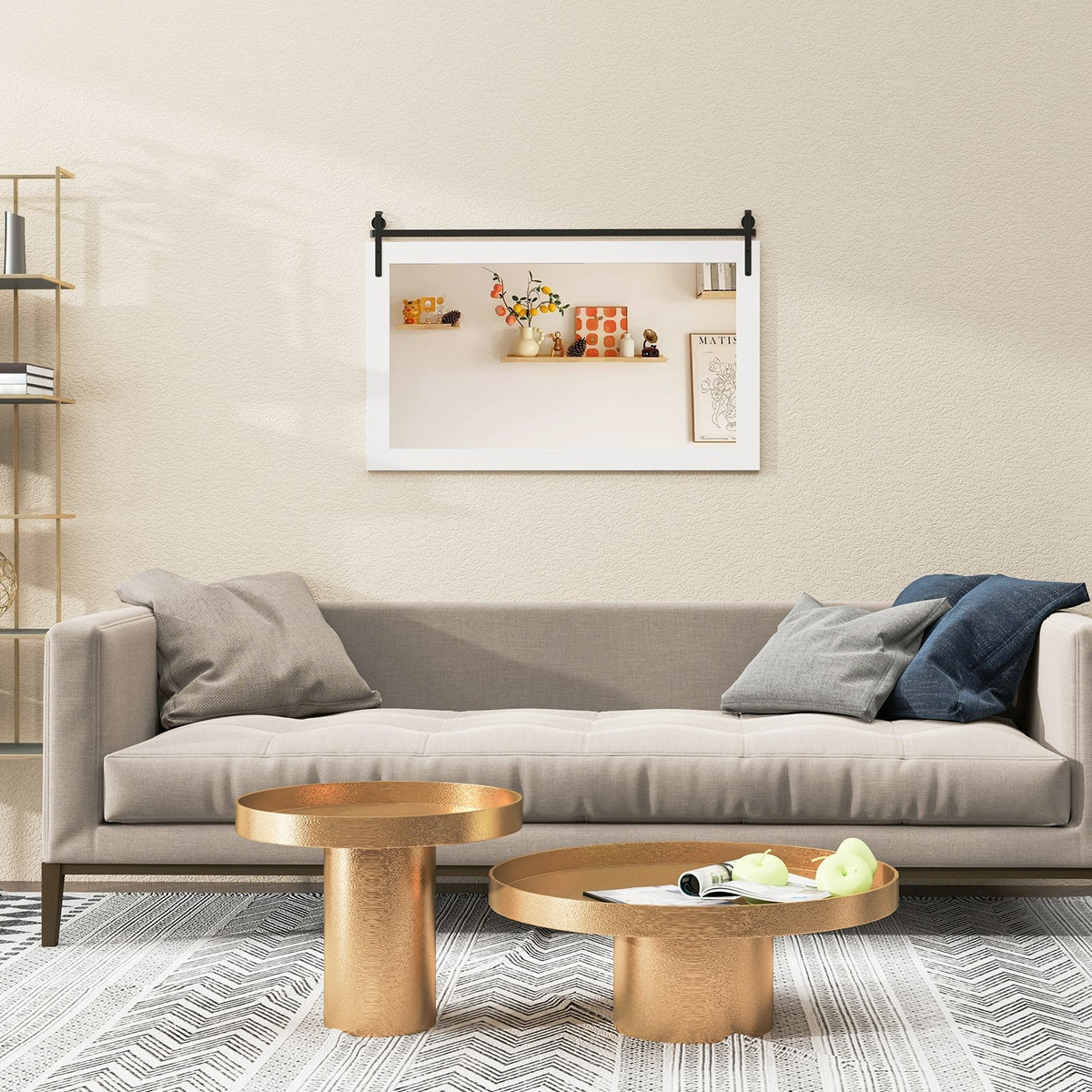 Rectangle Barn Door Style Wall Mounted Mirror with Solid Wood Frame-White view 5