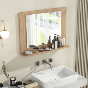 Rectangle Bathroom Mirror with Shelf 23.5 x 17.5 Inch and Wood Frame-Brown view 2
