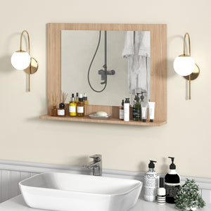 Rectangle Bathroom Mirror with Shelf 23.5 x 17.5 Inch and Wood Frame-Brown view 3
