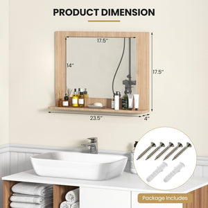 Rectangle Bathroom Mirror with Shelf 23.5 x 17.5 Inch and Wood Frame-Brown view 5
