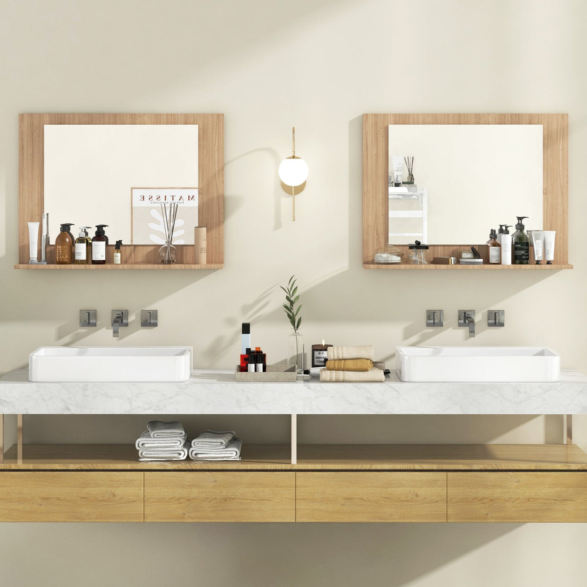 Rectangle Bathroom Mirror with Shelf 23.5 x 17.5 Inch and Wood Frame-Brown view 6