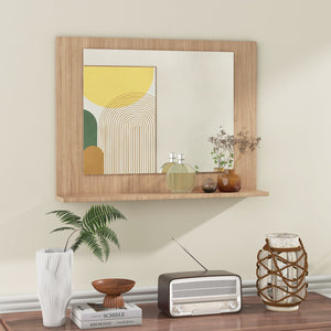Rectangle Bathroom Mirror with Shelf 23.5 x 17.5 Inch and Wood Frame-Brown view 7