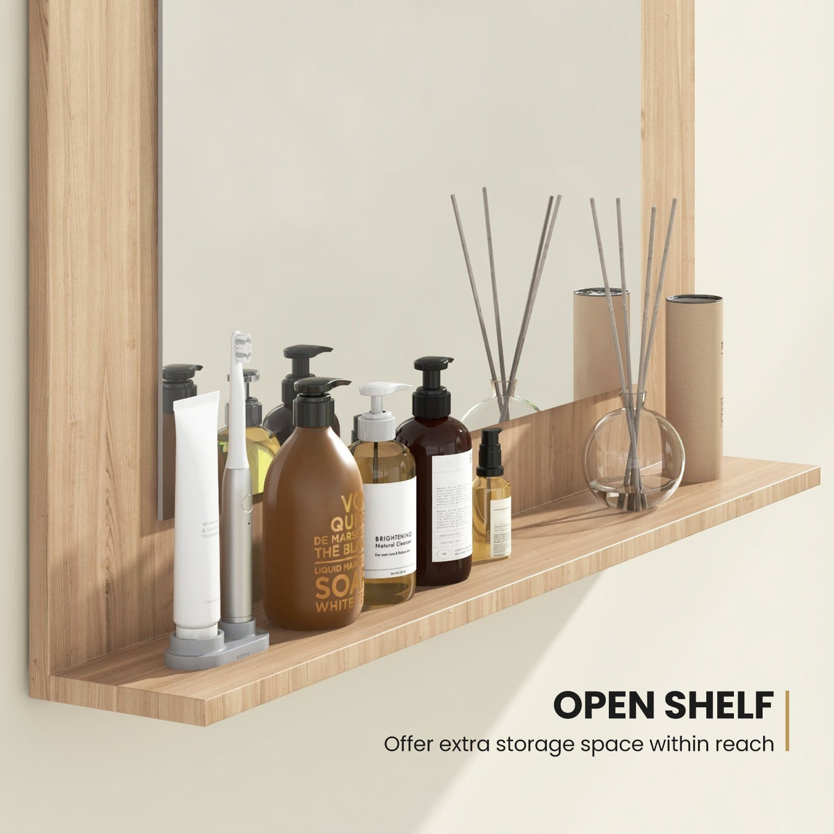 Rectangle Bathroom Mirror with Shelf 23.5 x 17.5 Inch and Wood Frame-Brown view 8