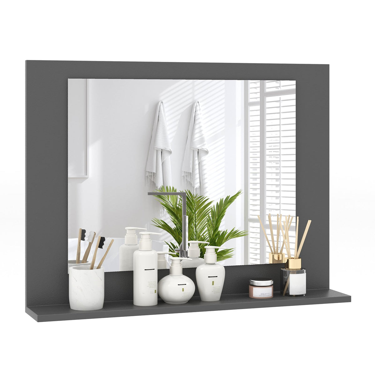 Rectangle Bathroom Mirror with Shelf 23.5 x 17.5 Inch and Wood Frame-Gray view 4