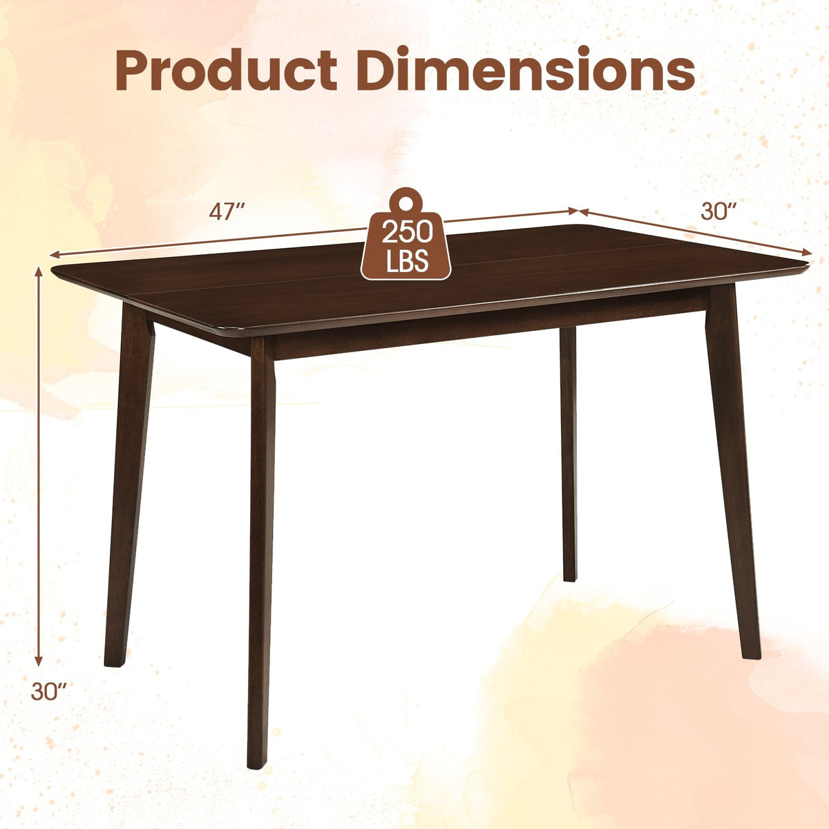 Rectangle Dining Table for 4-6 People 47 inches Kitchen Table-Walnut view 5