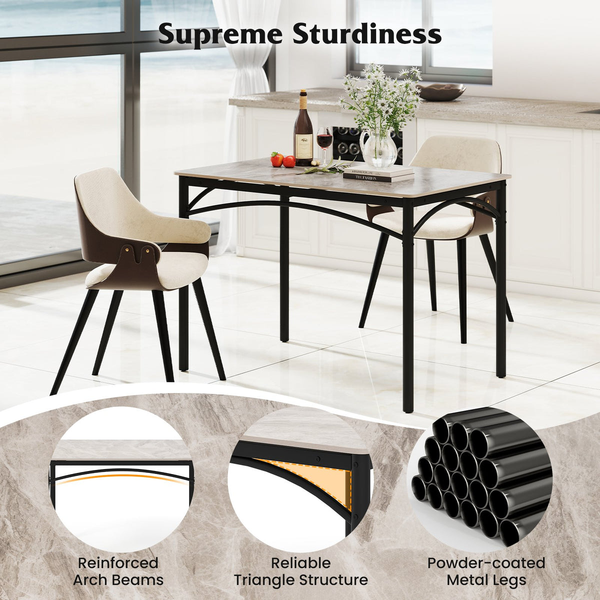 Rectangular Modern Sintered Stone Dining Table for 4 People-Grey view 7