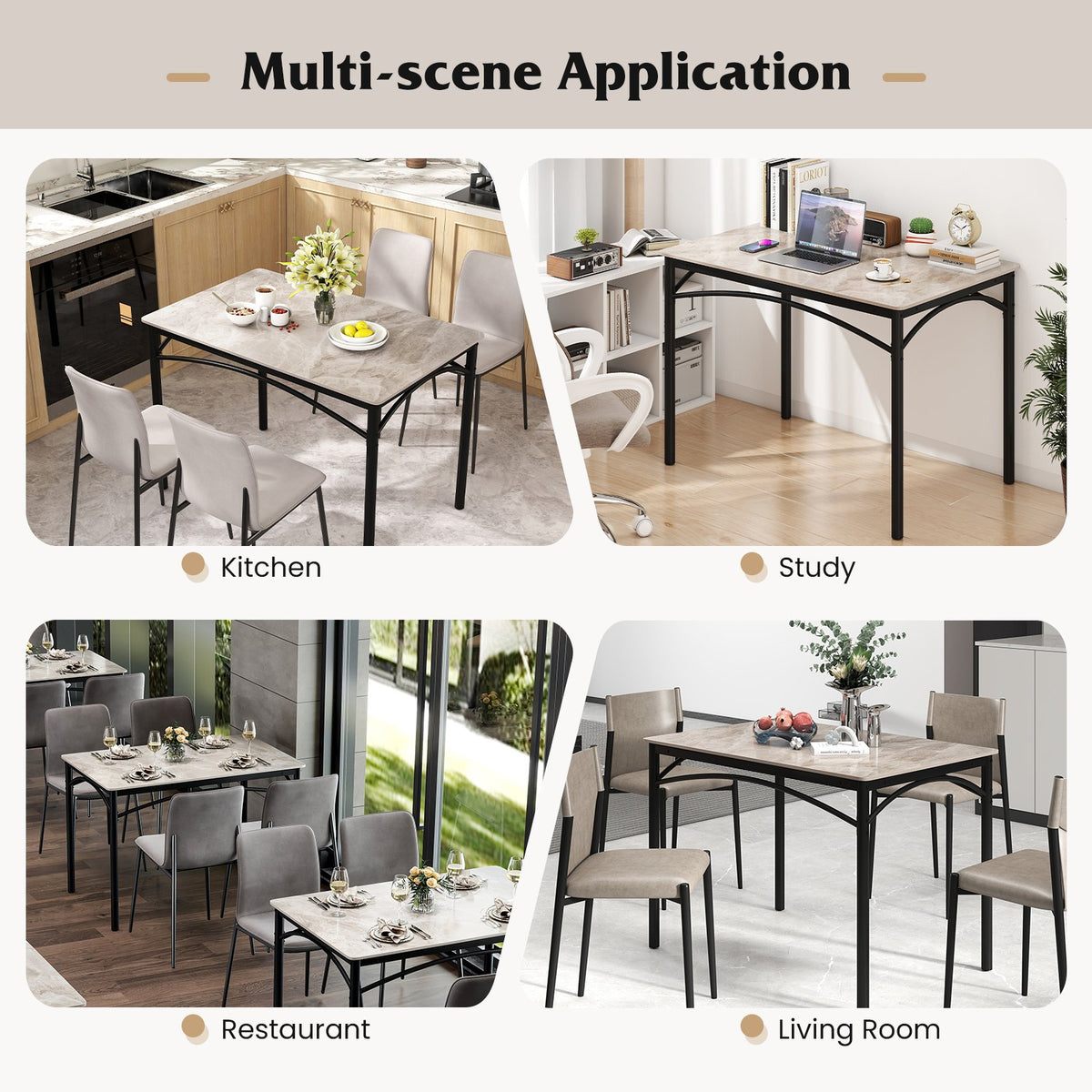 Rectangular Modern Sintered Stone Dining Table for 4 People-Grey view 9