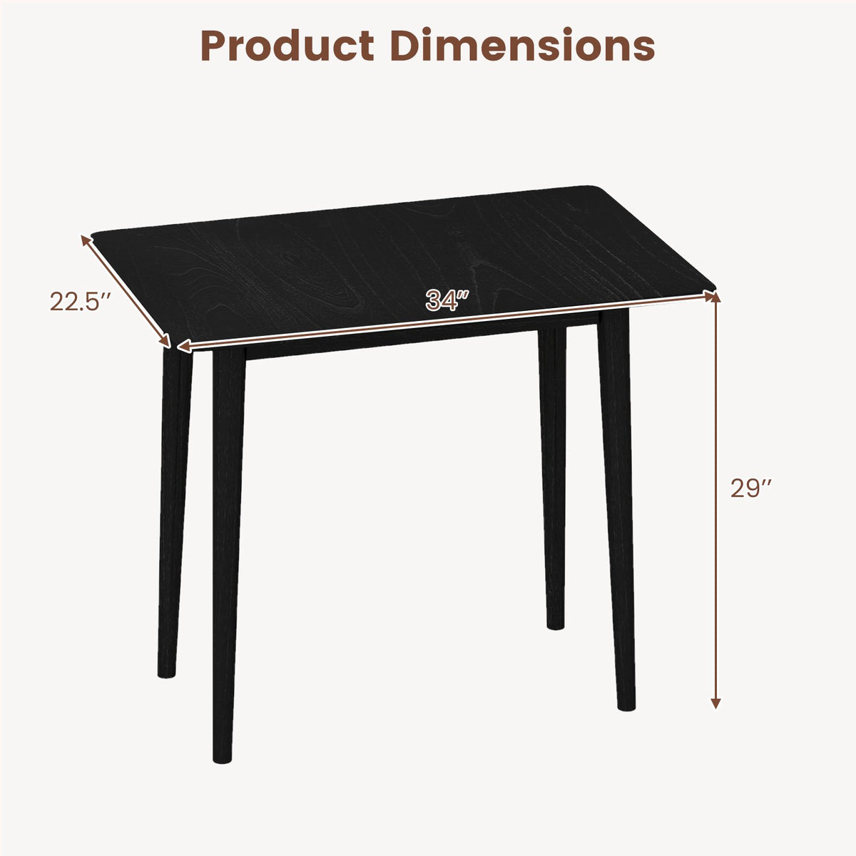 Rectangular Wooden Dining Table for 2-4 34 Inch Farmhouse Solid Wood Kitchen Table-Black view 5