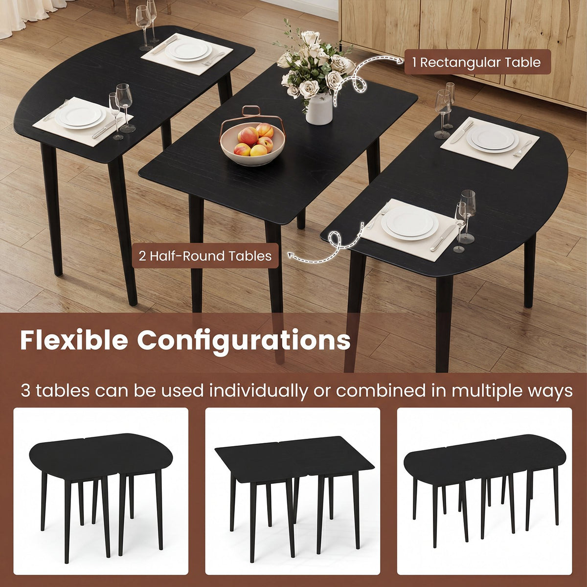 Rectangular Wooden Dining Table for 2-4 34 Inch Farmhouse Solid Wood Kitchen Table-Black view 7