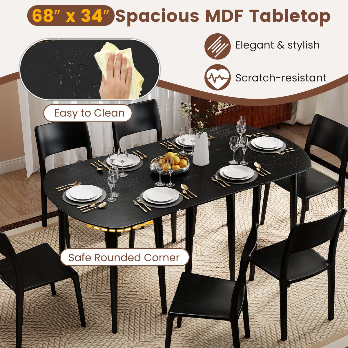 Rectangular Wooden Dining Table for 2-4 34 Inch Farmhouse Solid Wood Kitchen Table-Black view 9