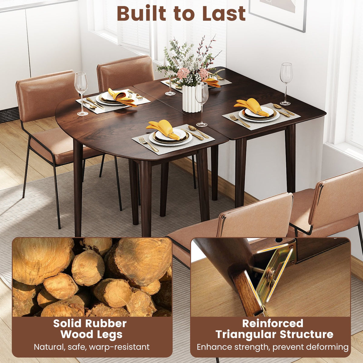 Rectangular Wooden Dining Table for 2-4 34 Inch Farmhouse Solid Wood Kitchen Table-Walnut view 6