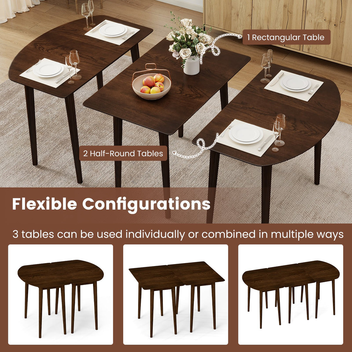 Rectangular Wooden Dining Table for 2-4 34 Inch Farmhouse Solid Wood Kitchen Table-Walnut view 7