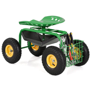 Red/Green Garden Cart Rolling Work Seat With Heavy Duty Tool Tray Gardening Planting-Green view 4