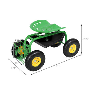Red/Green Garden Cart Rolling Work Seat With Heavy Duty Tool Tray Gardening Planting-Green view 5