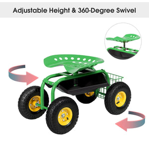 Red/Green Garden Cart Rolling Work Seat With Heavy Duty Tool Tray Gardening Planting-Green view 7