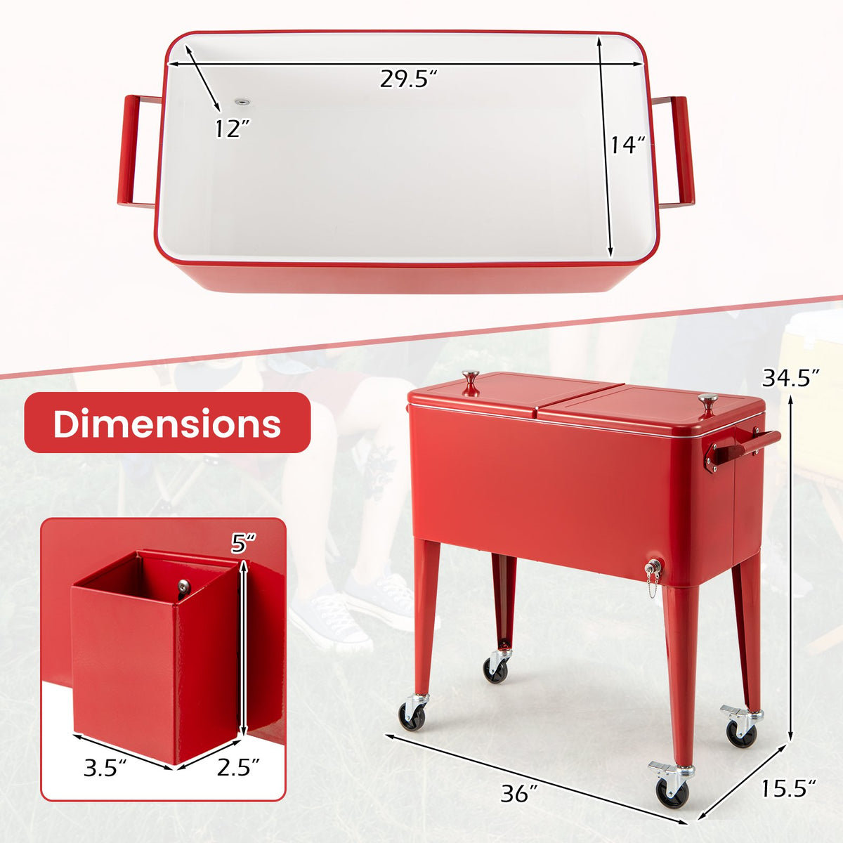 Red Portable Outdoor Patio Cooler Cart view 5