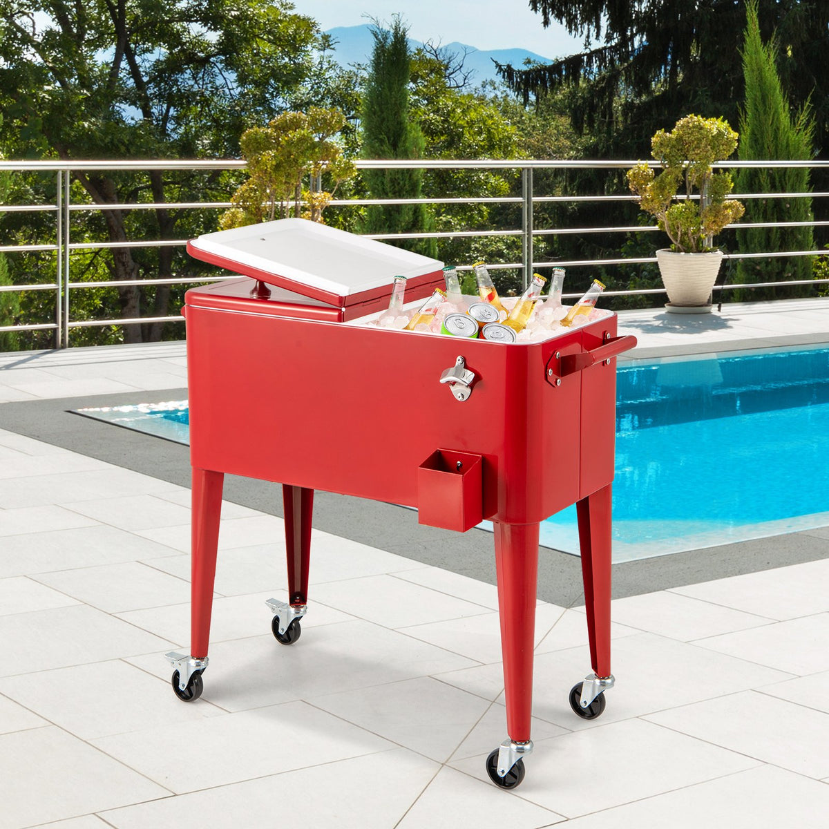 Red Portable Outdoor Patio Cooler Cart view 6
