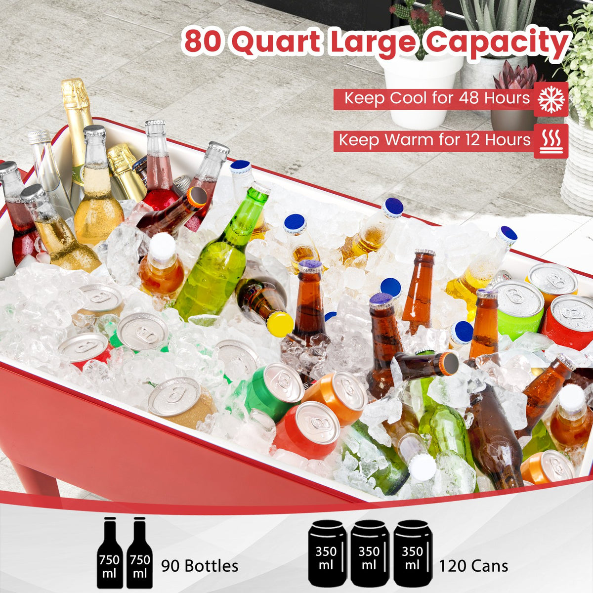 Red Portable Outdoor Patio Cooler Cart view 8