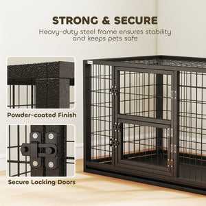 37 Inch Heavy Duty Dog Crate, Large Metal Dog Kennel with Removable Tray, 3 Doors and Secure Lock