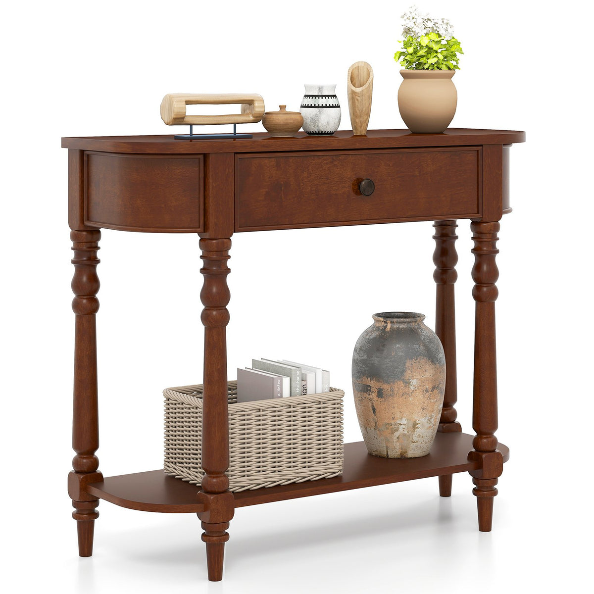 Retro Console Table 36 inchesL Wooden 2-Tier Narrow Behind Couch Foyer Table-Brown