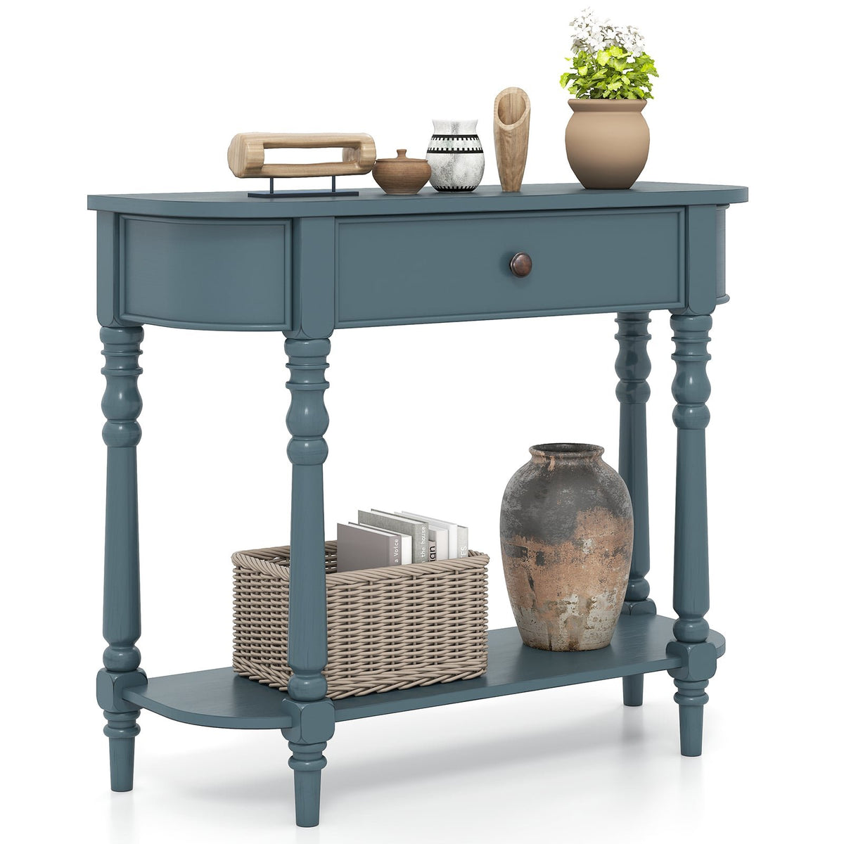 Retro Console Table36 inchesL Wooden 2-Tier Narrow Behind Couch Foyer Table-Blue