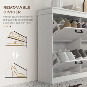 Shoe Storage Cabinet with 4 Flip Drawers and Adjustable Shelves, Narrow Shoe Cabinet for 20 Pairs of Shoes, White