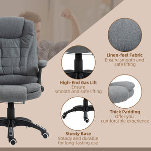 6 Point Vibrating Massage Home Office Chair High Back Executive Chair with Reclining Back, Swivel Wheels, Grey