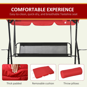 3-Seat Outdoor Patio Swing Chair, 2-in-1 Convertible Flat Bed, Canopy Swing Glider w/ Adjustable Shade, Removable Cushion and Pillows for Porch, Garden, Poolside