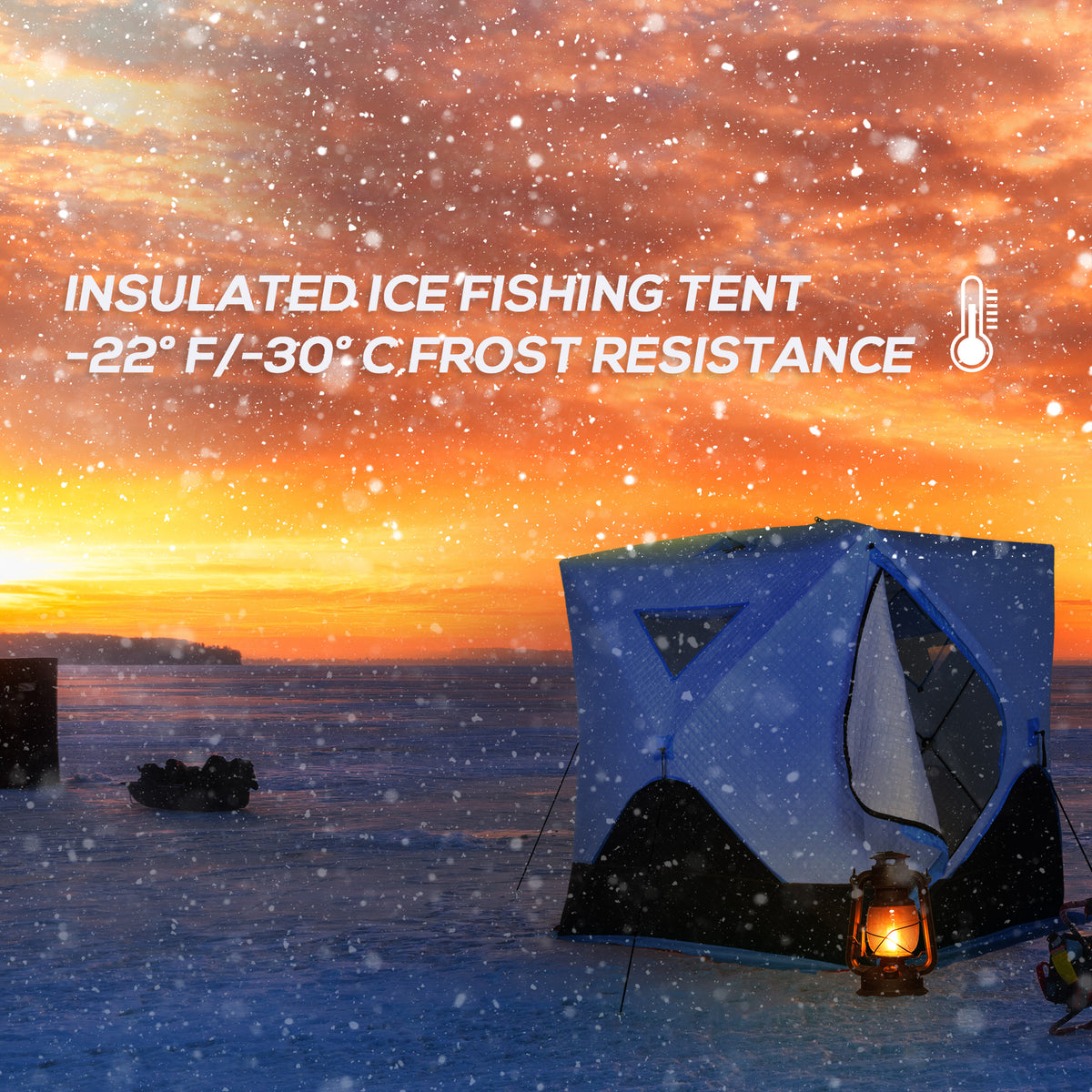 4-Person Pop-up Ice Fishing Tent, Insulated Ice Fishing Shelter with Ventilation Windows, Double Doors and Carry Bag, for Low-Temp -22℉