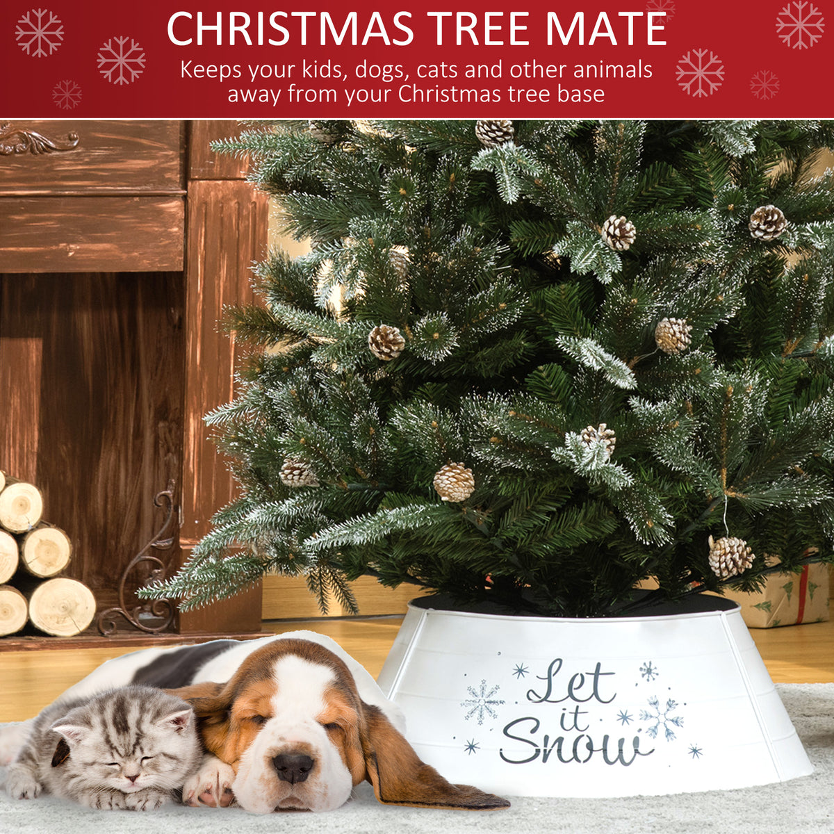 Metal Christmas Tree Collar, 26 Inch Round Christmas Tree Ring for Home Holiday Decoration, White