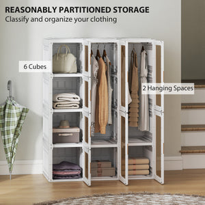 Portable Wardrobe, Foldable Plastic Closet with 8 Compartments, 2 Hanging Rods and Magnetic Clear Doors – view 3
