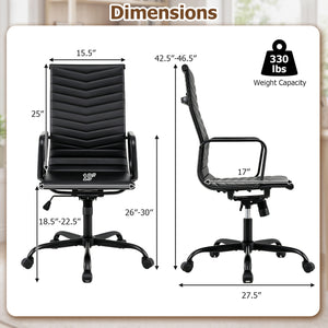 Ribbed Office Chair High Back PU Leather for Home Office with Adjustable Height-Black view 4