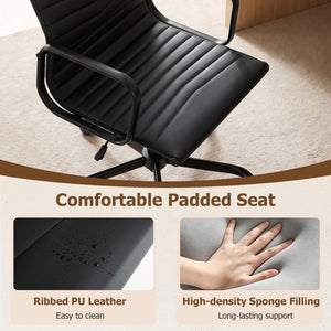 Ribbed Office Chair High Back PU Leather for Home Office with Adjustable Height-Black view 5