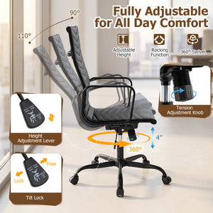 Ribbed Office Chair High Back PU Leather for Home Office with Adjustable Height-Black view 7