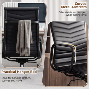 Ribbed Office Chair High Back PU Leather for Home Office with Adjustable Height-Black view 8