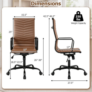 Ribbed Office Chair High Back PU Leather for Home Office with Adjustable Height-Brown view 4