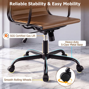 Ribbed Office Chair High Back PU Leather for Home Office with Adjustable Height-Brown view 9