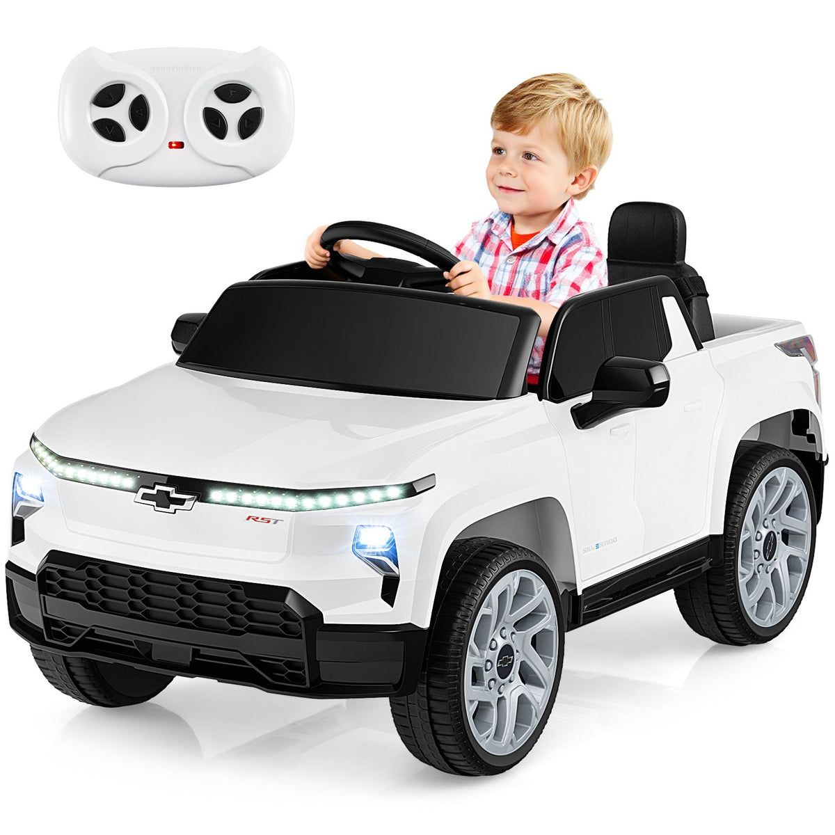 12V Ride on Car Truck Licensed Chevrolet with Remote Control Gift for 3+-White view 3