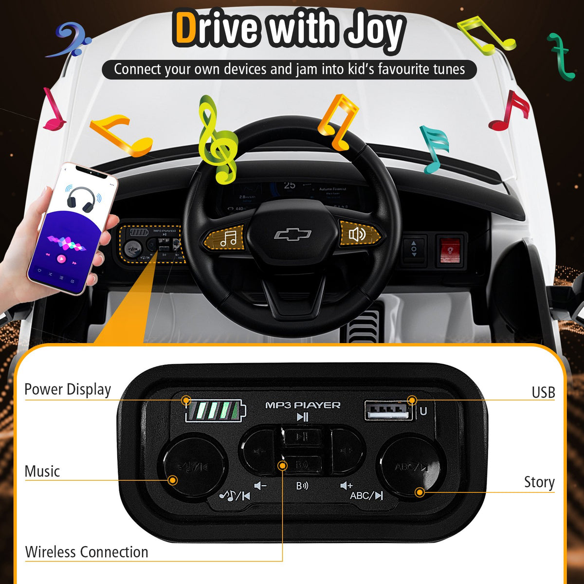 12V Ride on Car Truck Licensed Chevrolet with Remote Control Gift for 3+-White view 7