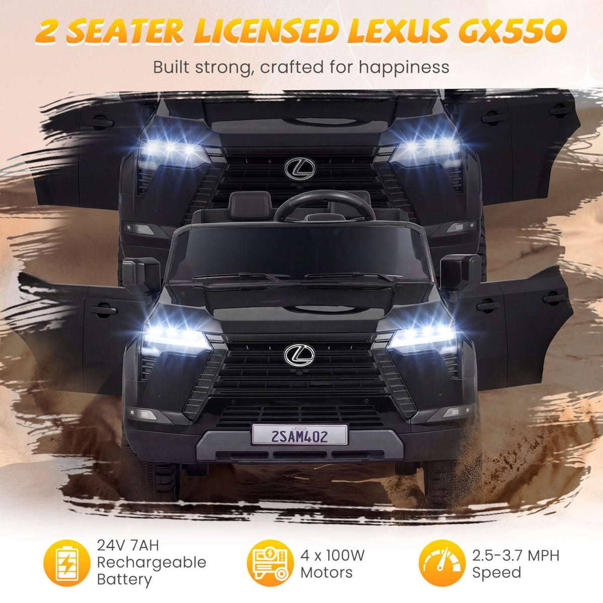 Ride on Car 24V 4WD Licensed LEXUS GX550 Electric Vehicle with Remote for Boys Girls Aged 3+-Black view 5