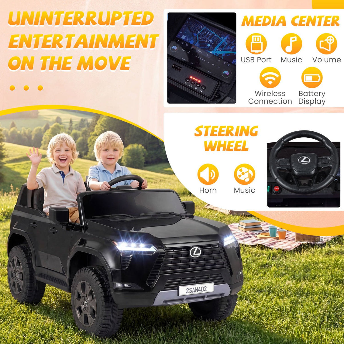 Ride on Car 24V 4WD Licensed LEXUS GX550 Electric Vehicle with Remote for Boys Girls Aged 3+-Black view 9