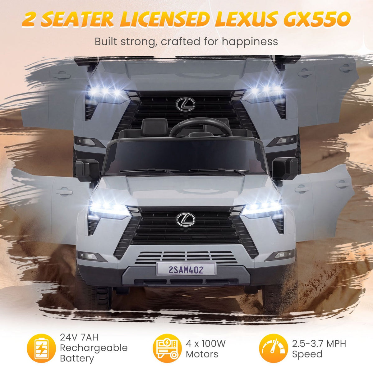 Ride on Car 24V 4WD Licensed LEXUS GX550 Electric Vehicle with Remote for Boys Girls Aged 3+-Grey view 5