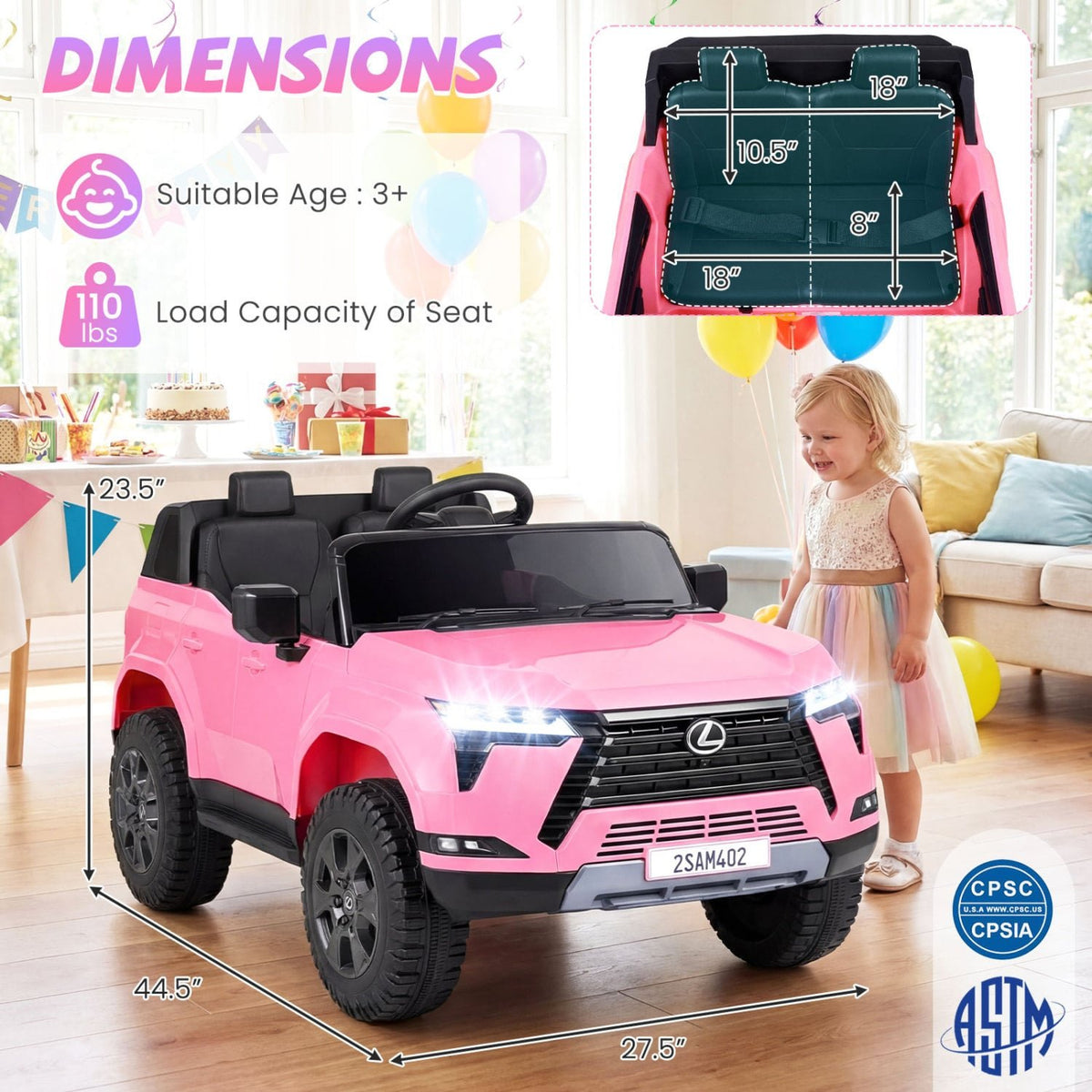 Ride on Car 24V 4WD Licensed LEXUS GX550 Electric Vehicle with Remote for Boys Girls Aged 3+-Pink view 4