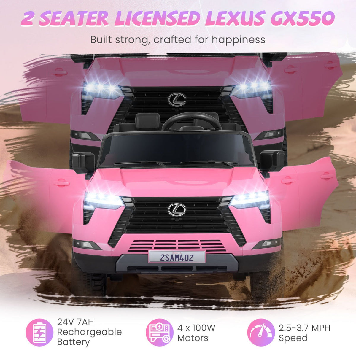 Ride on Car 24V 4WD Licensed LEXUS GX550 Electric Vehicle with Remote for Boys Girls Aged 3+-Pink view 5
