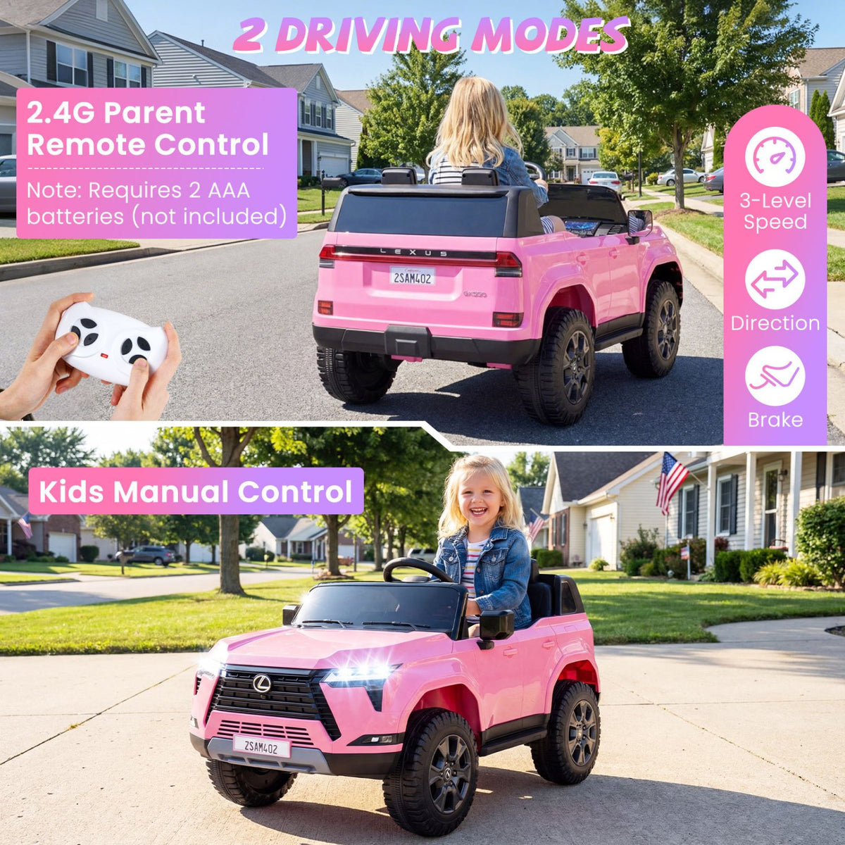 Ride on Car 24V 4WD Licensed LEXUS GX550 Electric Vehicle with Remote for Boys Girls Aged 3+-Pink view 6
