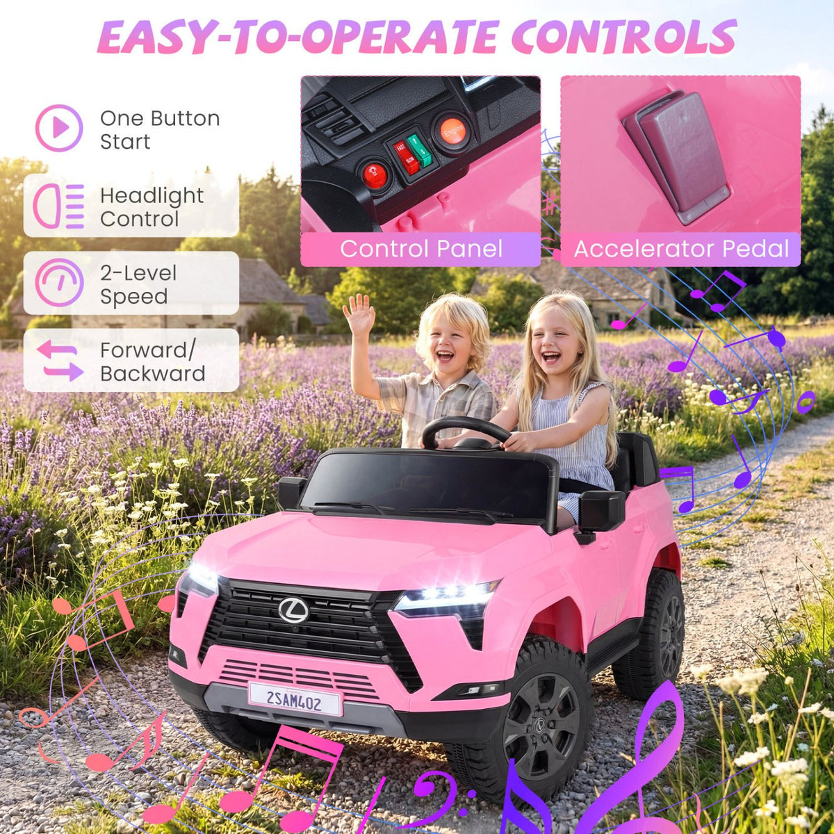 Ride on Car 24V 4WD Licensed LEXUS GX550 Electric Vehicle with Remote for Boys Girls Aged 3+-Pink view 7