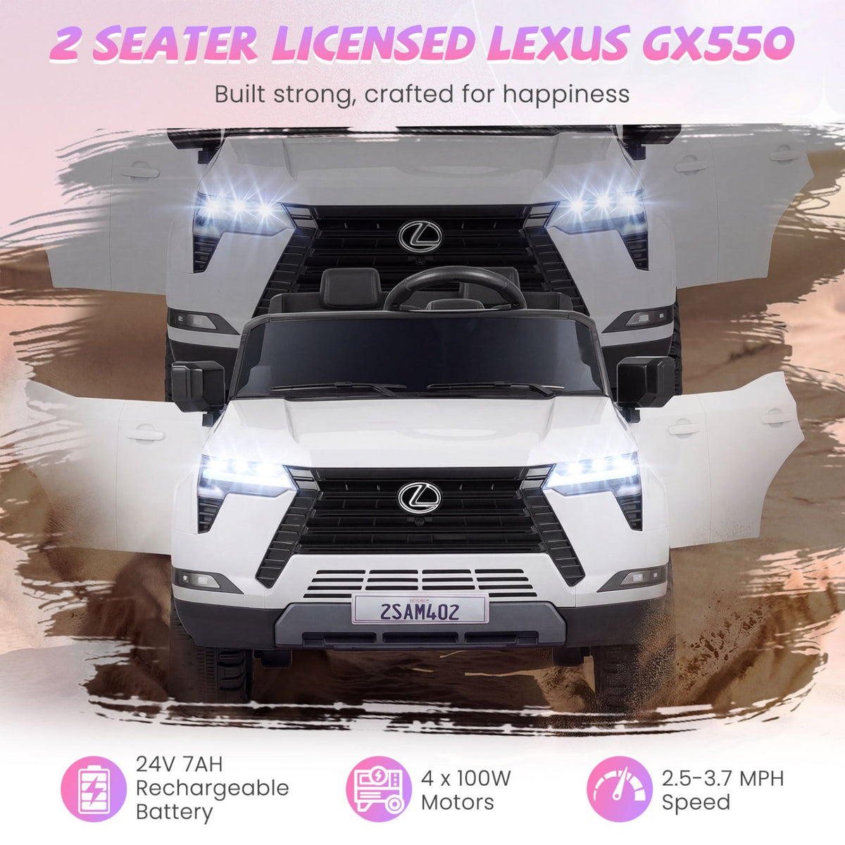 Ride on Car 24V 4WD Licensed LEXUS GX550 Electric Vehicle with Remote for Boys Girls Aged 3+-White view 5