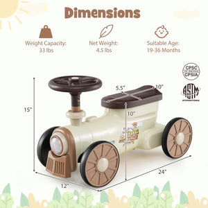 Ride on Toy with Steering Wheel and Train Whistle Sound Button-Beige view 5